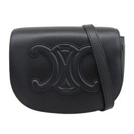 【中古】 セリーヌ CELINE フォルコ キュイル トリオンフ ショルダーバッグ レザー ブラック 新入荷 OB2792