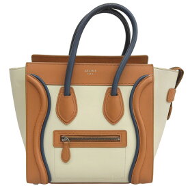 【中古】 セリーヌ CELINE ラゲージ マイクロショッパー ハンドバッグ レザー ホワイト/ブラウン/ネイビー 新入荷 OB2826
