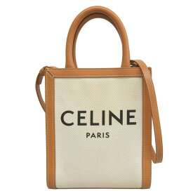 【中古】 セリーヌ CELINE ミニバーティカルカバ 2WAY ハンドバッグ ショルダーバッグ キャンバス/レザー ベージュ/ブラウン 新入荷 OB2833