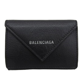 【中古】 バレンシアガ BALENCIAGA ペーパーミニ 三つ折り財布 コンパクトウォレット レザー ブラック 391446 新入荷 OBB0665