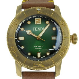 【中古】 フェンディ FENDI アクアダイバー メンズ 自動巻き 腕時計 SS 革 グリーン文字盤 F131020201 限定800本 新入荷 OW0484
