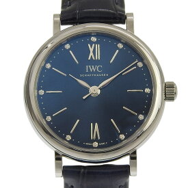 【中古】 アイ・ダブリュー・シー IWC 時計 ポートフィノ メンズ 自動巻き 腕時計 12Pダイヤモンド SS/革 ブルー文字盤 IW357412 新入荷 OW0490