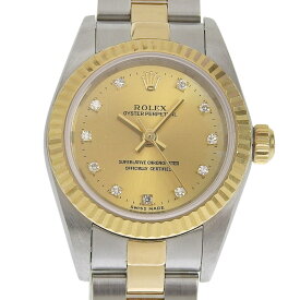 【中古】 ロレックス オイスターパーペチュアル レディース 自動巻き SS/YG 11Pダイヤ シャンパン文字盤 P番 2000年 76193G 新入荷 RO0296