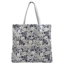 【中古】 シャネル CHANEL シュペット トートバッグ キャット 猫 ナイロン/レザー シルバー/ネイビー 23番台 新入荷 CH1083