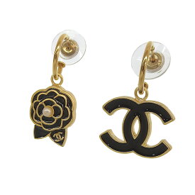 【中古】 シャネル CHANEL ココマーク カメリア ピアス GP ブラック ゴールド色 02A 新入荷 CH1098