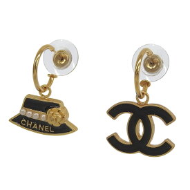 【中古】 シャネル CHANEL ハット カメリア ココマーク ピアス GP ブラック ゴールド色 02A 新入荷 CH1111