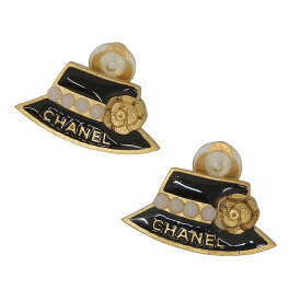 【中古】 シャネル CHANEL ハット カメリア イヤリング ブラック ゴールド色 02A 新入荷 CH1118