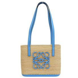 【中古】 ロエベ LOEWE スクエアバスケット ミニ ハンドバッグ ラフィア/レザー ナチュラル/ブルー A223P72X01 新入荷 OB2660