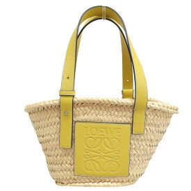 【中古】 ロエベ LOEWE バスケットバッグ スモール トートバッグ かごバッグ ラフィア/レザー ナチュラル/イエロー 327.02.S93 新入荷 OB2668