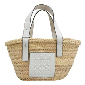 【中古】 ロエベ LOEWE バスケットバッグ スモール トートバッグ かごバッグ ラフィア/レザー ナチュラル/ホワイト A223S93X04 新入荷 OB2669