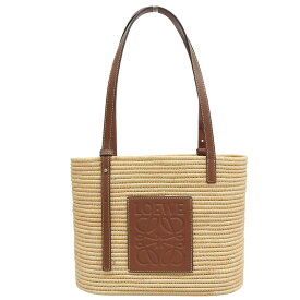 【中古】 ロエベ LOEWE スクエアバスケットスモール ハンドバッグ ラフィア/カーフ ナチュラル/ピーカン A223099X02 新入荷 OB2670