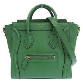 【中古】 セリーヌ CELINE ラゲージ ナノショッパー 2WAYバッグ ハンドバッグ ショルダーバッグ レザー グリーン 新入荷 OB2712