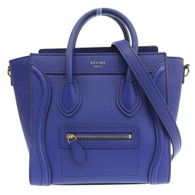 【中古】 セリーヌ CELINE ラゲージ ナノショッパー 2WAYバッグ ハンドバッグ ショルダーバッグ レザー ブルー 新入荷 OB2715