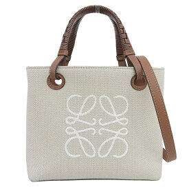 【中古】 ロエベ LOEWE アナグラム 2WAYバッグ ハンドバッグ ミニトート ショルダーバッグ キャンバス/レザー ベージュ/ブラウン 新入荷 OB2739