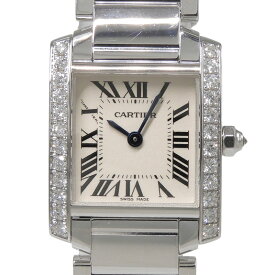 【中古】 カルティエ CARTIER タンクフランセーズSM レディース クォーツ 腕時計 K18WG ベゼルダイヤモンド 白文字盤 WE1002S3 新入荷 CA0493