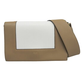【中古】 セリーヌ CELINE フレームバッグ ショルダーバッグ レザー ブラウン/ホワイト 新入荷 OB2804