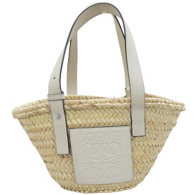 【中古】 ロエベ LOEWE バスケットバッグ スモール トートバッグ かごバッグ ラフィア レザー ナチュラル ホワイト 新入荷 OB2858