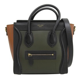 【中古】 セリーヌ CELINE ラゲージ ナノショッパー 2WAY ハンドバッグ ショルダーバッグ レザー ブラック/カーキ/ブラウン 新入荷 OB2859