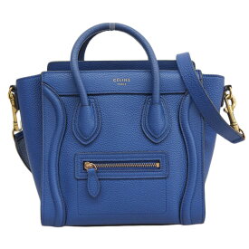 【中古】 セリーヌ CELINE ラゲージ ナノショッパー 2WAYバッグ ハンドバッグ ショルダーバッグ レザー ブルー 新入荷 OB2880