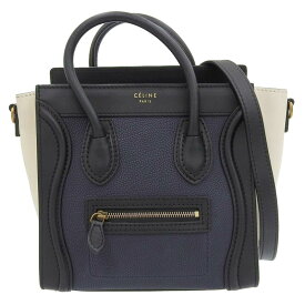 【中古】 セリーヌ CELINE ラゲージ ナノショッパー 2WAY ハンドバッグ ショルダーバッグ レザー ネイビー/ブラック/ホワイト 新入荷 OB1798