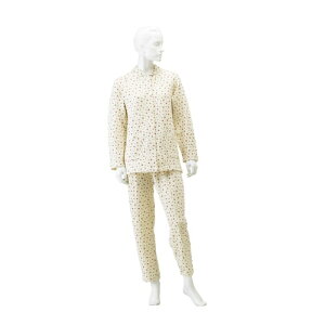 婦人 楽らく キルト パジャマ マジック式 長袖 レディース 女性 婦人用 寝間着 介護用 介護 脱着 着せかえ 楽 上下セット ズボン ポケット あたたかい あったか 暖かい 綿100% 秋 冬 秋冬用 ナ