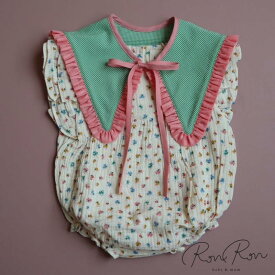 [Ron Ron Baby & Mom] [つけ襟] [スタイ]10.triangle ribbon (green gingham×lace pink) スタイ ベビースタイ よだれかけ ビブ つけ襟 ベビー 女の子 男の子 かわいい 赤ちゃん キッズ 子供服 お食い初め ギフト 出産祝い お出かけスタイ おしゃれスタイ 海外子供服