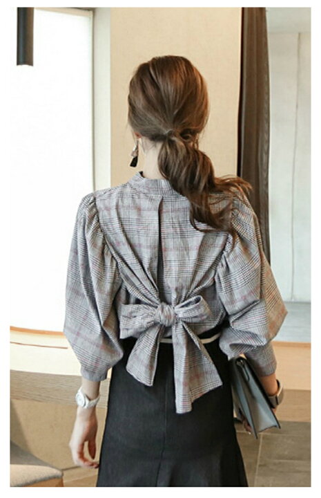 楽天市場】送料無料＆即納☆ バック リボン ボリューム袖 チェック  