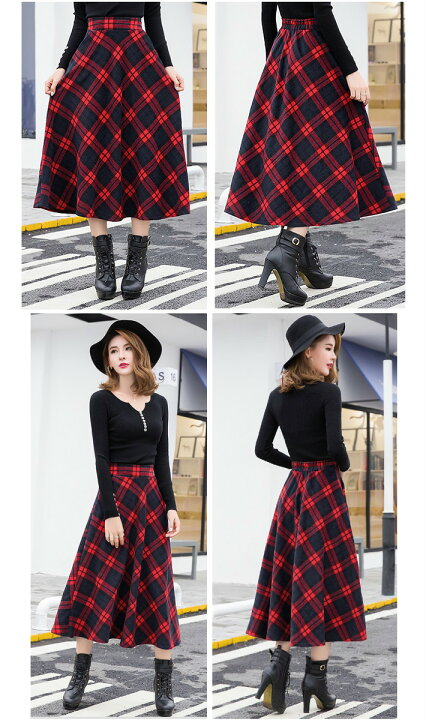 楽天市場】クーポン＆P2倍!! チェック スカート 秋冬 秋 冬 赤  
