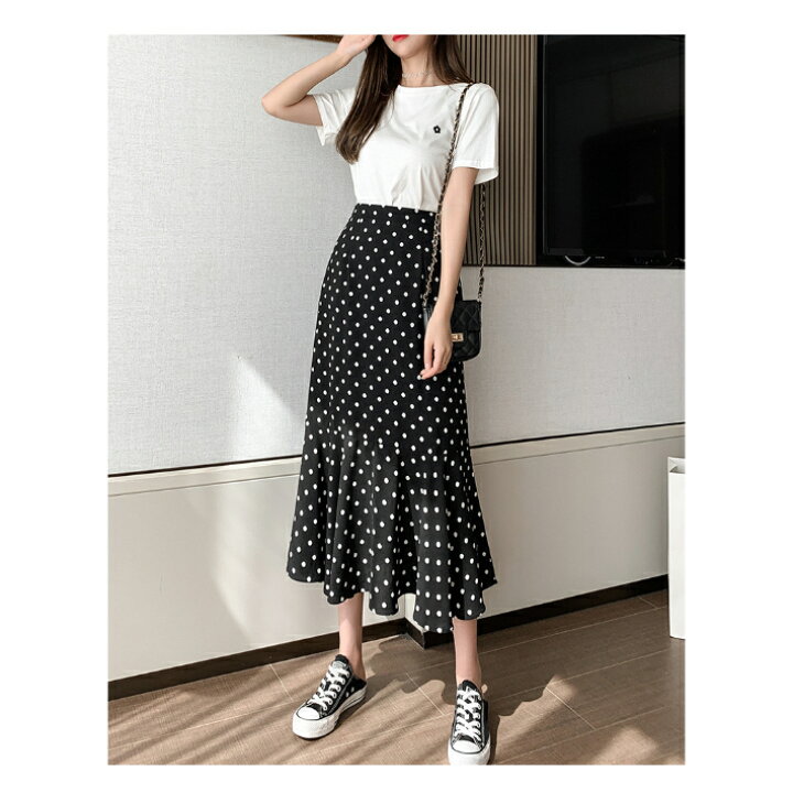 楽天市場】店内全品P10倍!! ミモレ丈 ドット マーメイド ロング 