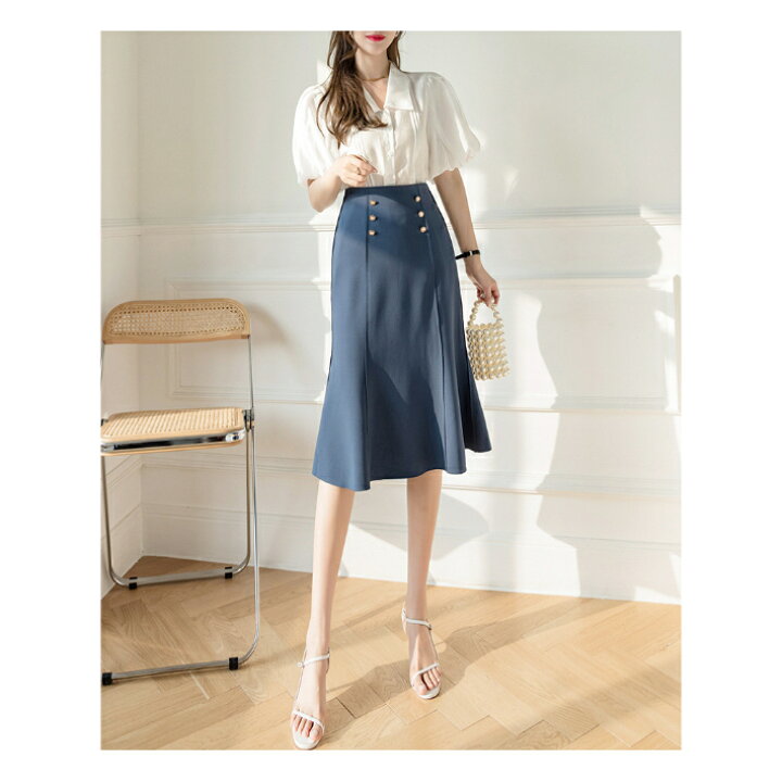 楽天市場】【店内全品SALE】 フロントボタン ミディアム丈 マーメイド  