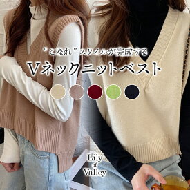 【店内全品SALE】 Vネック シンプル ニット ベスト ゆったり ゆったり カジュアル レイヤード 上品 清楚 / レディース トップス ノースリーブ セーター 韓国 重ね着 大人可愛い 無地 黒 赤 黄緑 白 茶色 ホワイト レッド アイボリー ブラック グリーン ブラウン 春 夏 秋 冬