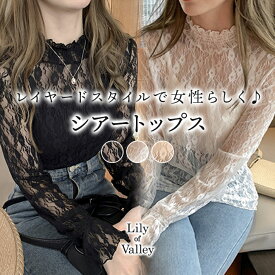 【新商品P10倍】 総レース ハイネック シアー トップス 長袖 タイト カジュアル 無地 きれいめ 上品 フリル / レディース 清楚 インナー レース 花柄 カットソー 薄手 フェミニン オフィスカジュアル オフィス メロウ お呼ばれ 白 黒 ホワイト ブラック アイボリー 秋冬 春
