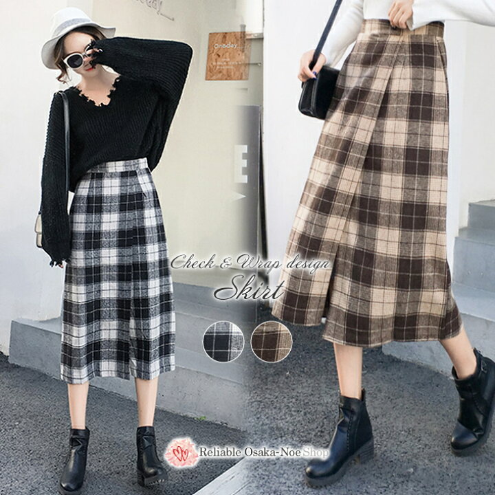 楽天市場】チェックスカート チェック柄 スカート ミモレ丈 タイト  