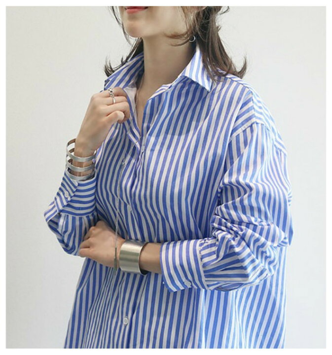 楽天市場】マラソンSALE!! レディース ストライプ ロング シャツ  