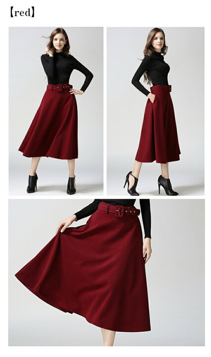 楽天市場】店内全品P10倍!! ベルト付き フレア Aライン スカート 秋冬  