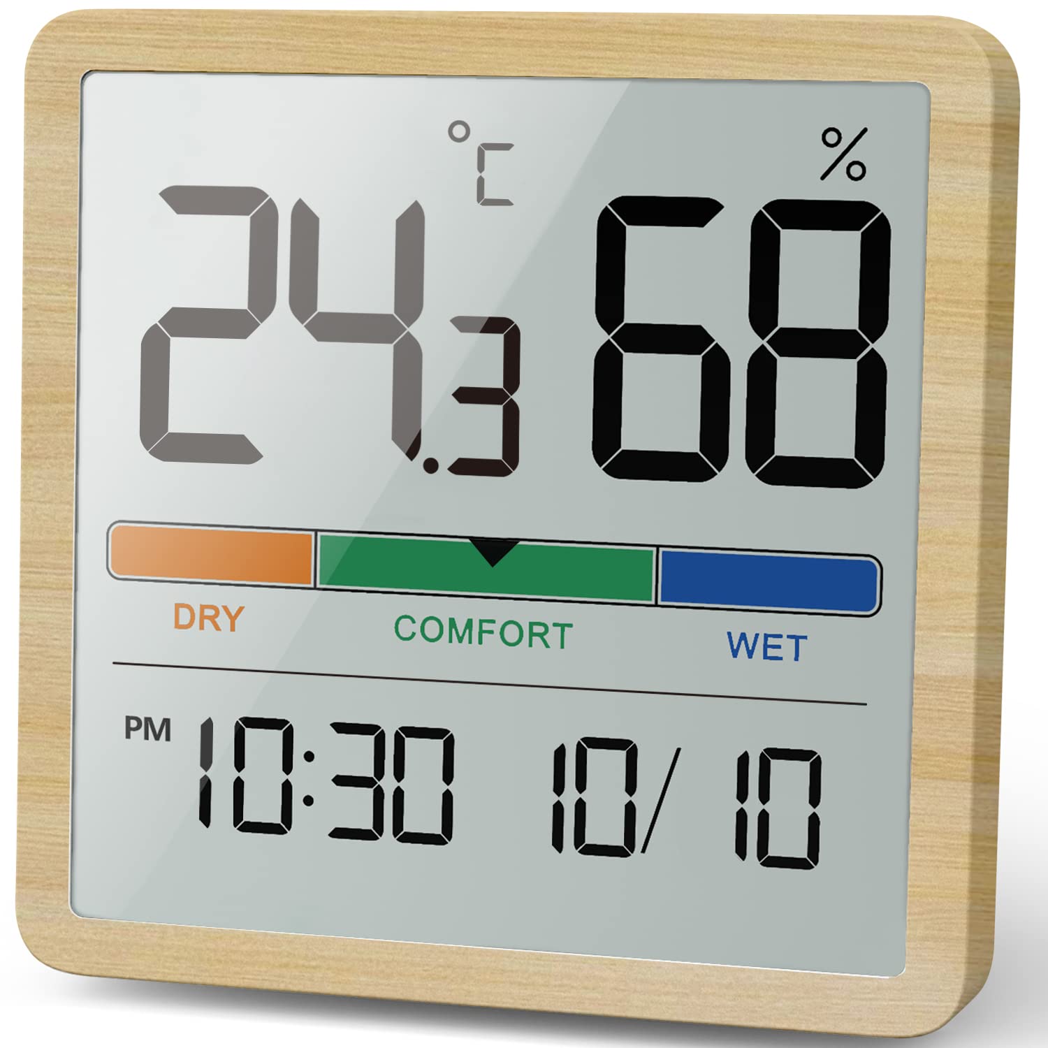 室温計　温湿度計　卓上温度計　デジタル時計　置き掛け両用　室内温度計1