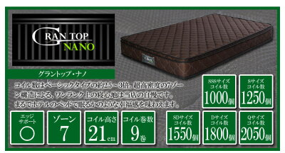 圧倒的なコイル数!魅力的な体圧分散性!寝心地にこだわり抜いたマットレス【GranTop(グラントップ)】