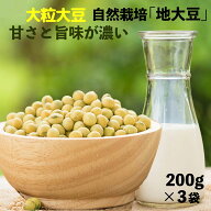 大粒 農薬・肥料不使用 不耕起栽培 産地限定 国産 地大豆 200gx3袋(200×5= 1kg ) 甘さとコクが違う 豆乳…