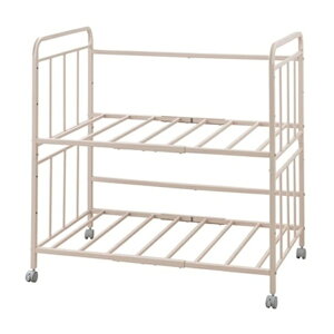 【P5倍】【クーポン】 布団ラック 2段 ワゴン 布団収納 すのこ キャスター付き 大容量 置き台 ホワイト グレージュ サクラピンク 選べる3色 棚高さ調節 通気性 倉庫 パントリー収納 便利 移動