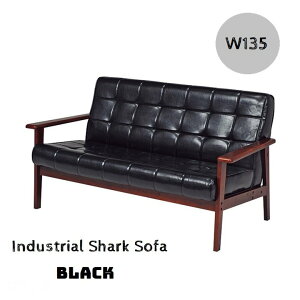 【P5倍】【クーポン】 ソファ ソアー 2人掛け シャーク おしゃれ ビンテージ インダストリアル 天然木フレーム肘掛け 合皮レザー 2人掛け 2P ソファ ブラック 幅135 アメリカンヴィンテージ シ