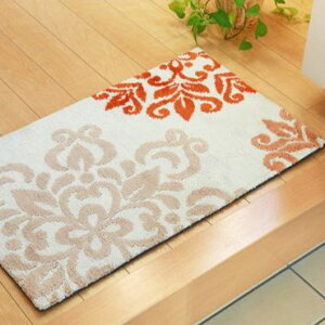 【P5倍】【クーポン】 玄関マット 45×75cm おしゃれ 北欧 幅75 花柄 おしゃれ 北欧風 ニール 洗濯機で洗える 滑り止め加工 ボタニカル柄 グリーン オレンジ パイル マイクロファイバー ニット