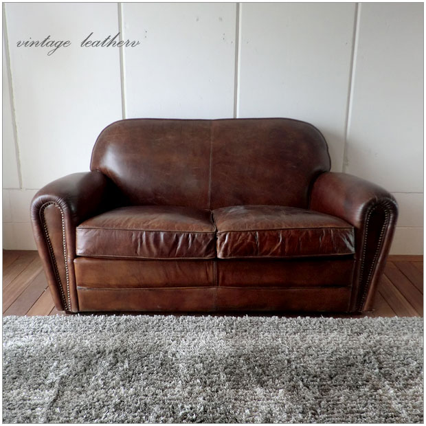 楽天市場】Vintage Leather Sofa - 162人掛け 2P ソファーアンティーク