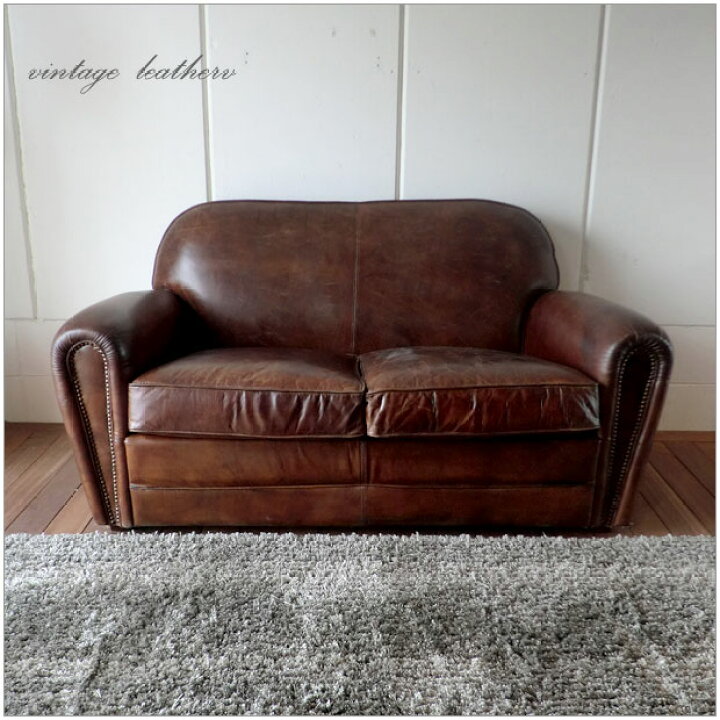 楽天市場】Vintage Leather Sofa - 162人掛け 2P ソファーアンティーク 