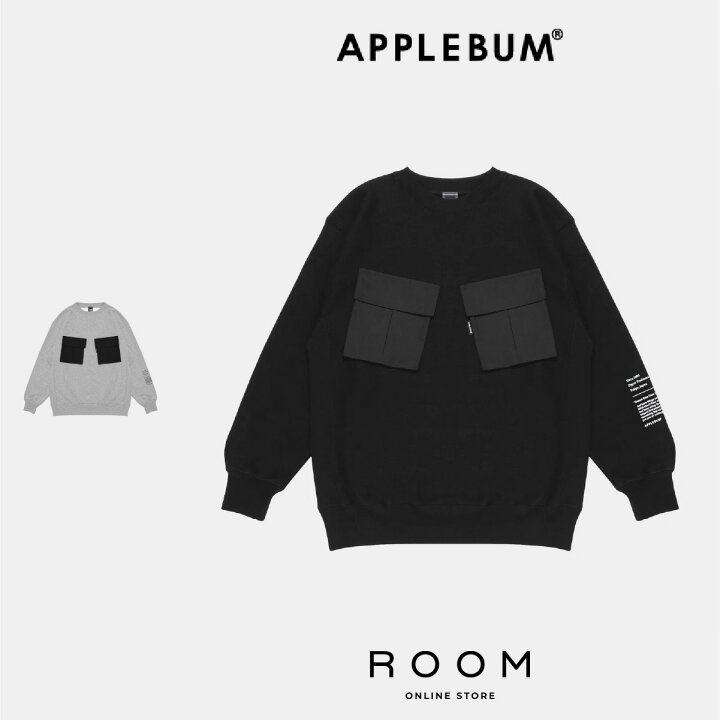 APPLEBUM アップルバム W BIG わせ POCKET CREW SWEAT BLACK ブラック