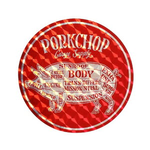 �y�����E���K�戵�z�|�[�N�`���b�v�K���[�W�T�v���C PORKCHOP GARAGE SUPPLY HOLOGRAM CIRCLE STICKER RED �X�e�b�J�[ �X�g���[�g �A���J�W �u�����h �����Y