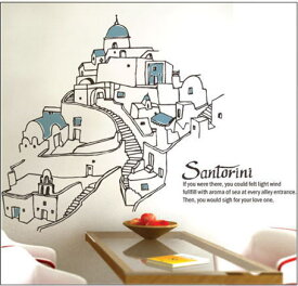 ウォールステッカー 北欧 おしゃれ モダン インテリアシール ウオールステッカー wallsticker 転写 デコシール 手描き ギリシャ 壁紙 SANTORINI サントリーニ 壁ステッカー 壁シール カフェ風　風景 店舗装飾 diy