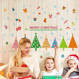 ウォールステッカー クリスマス サンタクロース クリスマスツリー はがせる　パーティー 雪の結晶　デコレーション 飾り インテリアシール　壁シール　シール　楽天 デコシール　ステッカー　かわいい Dタイプ カラーポップ