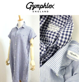 【SALE30%OFF】2025年春夏 GYMPHLEX ジムフレックス リネンチェック 半袖シャツワンピース GINGHAM STRIPE #GY-B0243 LNP セール対象商品 【Lady's】