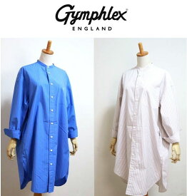 【SALE30%OFF】2025春夏新作 GYMPHLEX ジムフレッックス バンドカラー L/S 定番シャツワンピース コットンポプリンストライプ #GY-G0064 PSE セール対象商品【Lady's】