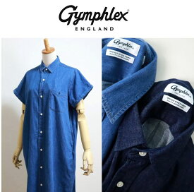 【SALE30%OFF】2025春夏新作 GYMPHLEX ジムフレッックス 6oz ライトデニム 半袖ワンピース シャツドレス #GY-B0243 SDM セール対象商品【Lady's】